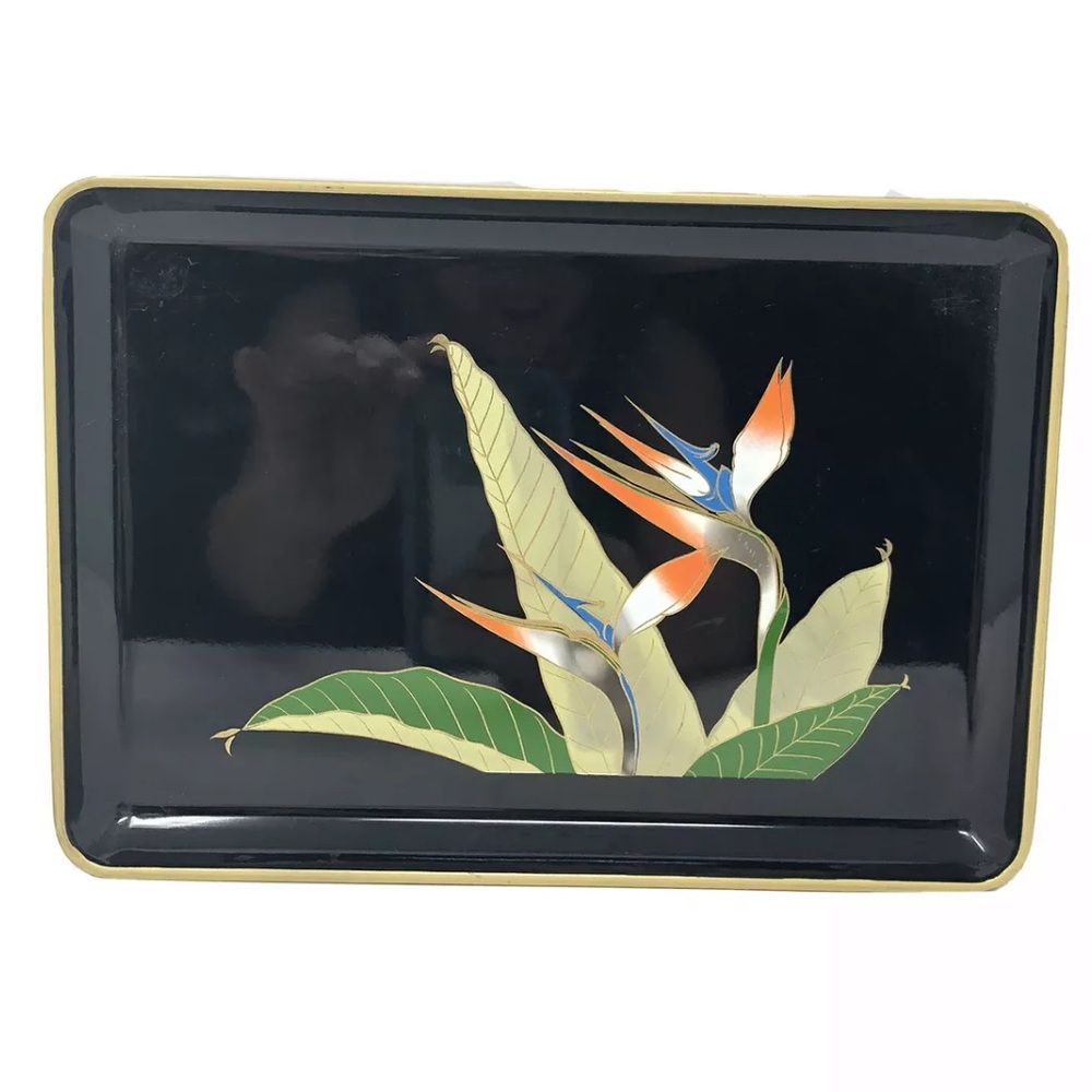 Otagiri Bird Of Paradise Lacquer Tray / Plate with gold accents